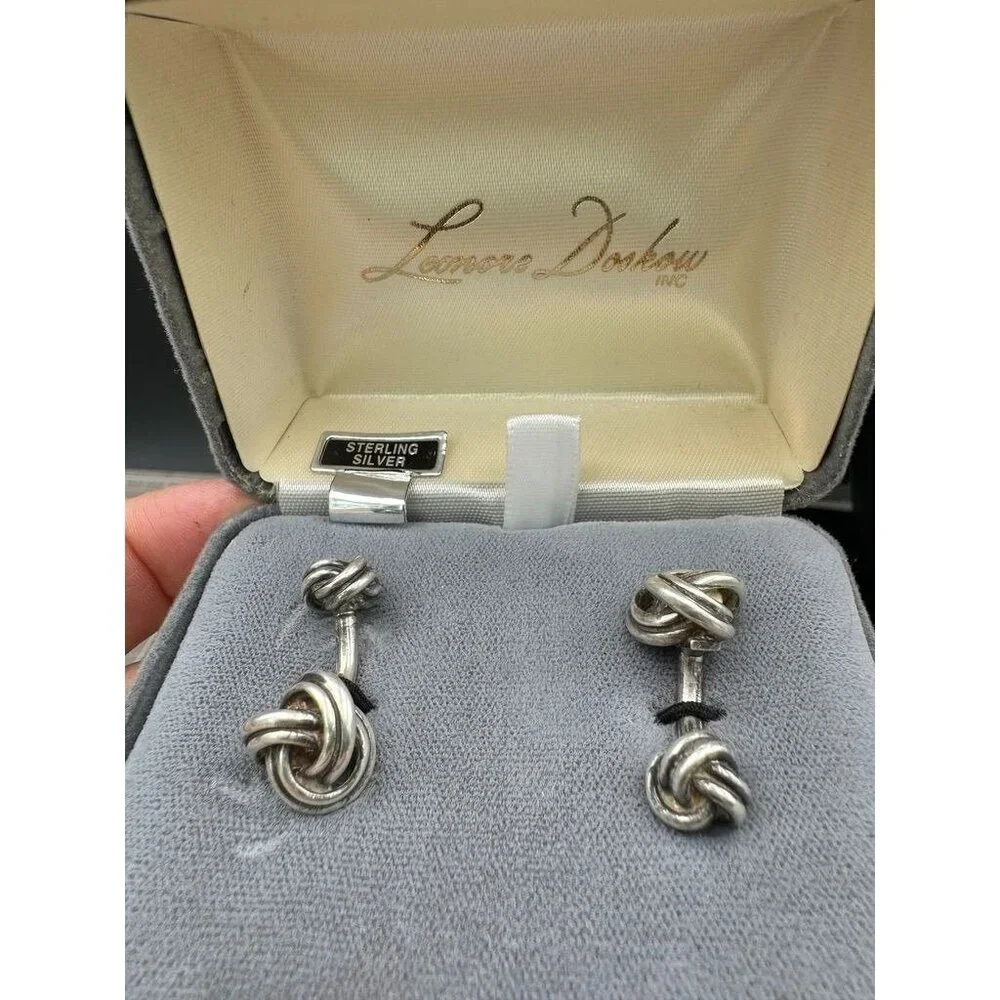 Lenore Doskow Love Knot Sterling Silver Cuff Links Original Box